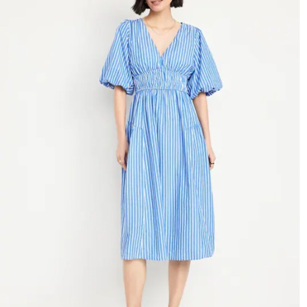 Old Navy | NWT Waist-Defined Puff-Sleeve Midi Dress